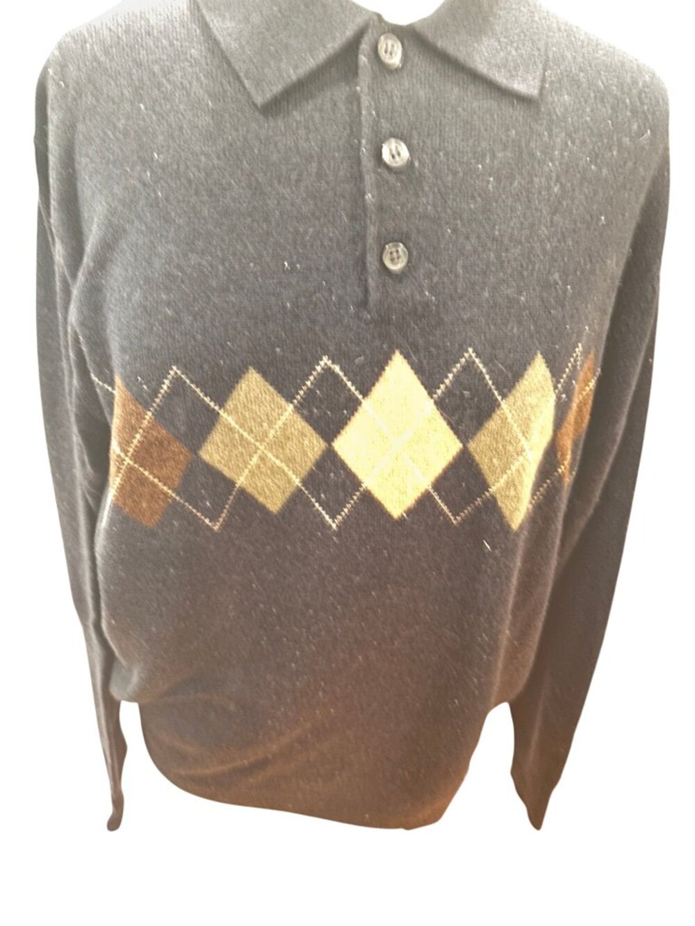 Dockers Argyle Polo Sweater Charcoal Gray Brown Tan Men's M